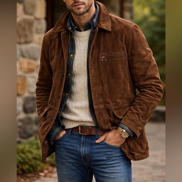 Ralph Lauren Other - Polo Ralph Lauren Men’s Brown Suede Field Jacket Plaid Lined XL